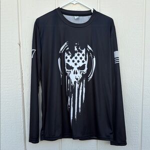 Black Graphic American Flag Skull Long Sleeve Shirt Mens Size M